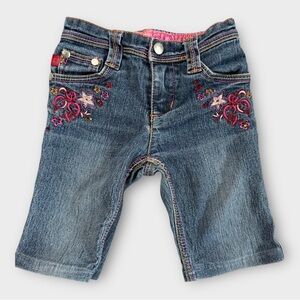 Vtg BONGO Y2K Girls Sz 4 Floral Embroidered Denim Jean Capris Jorts Shorts